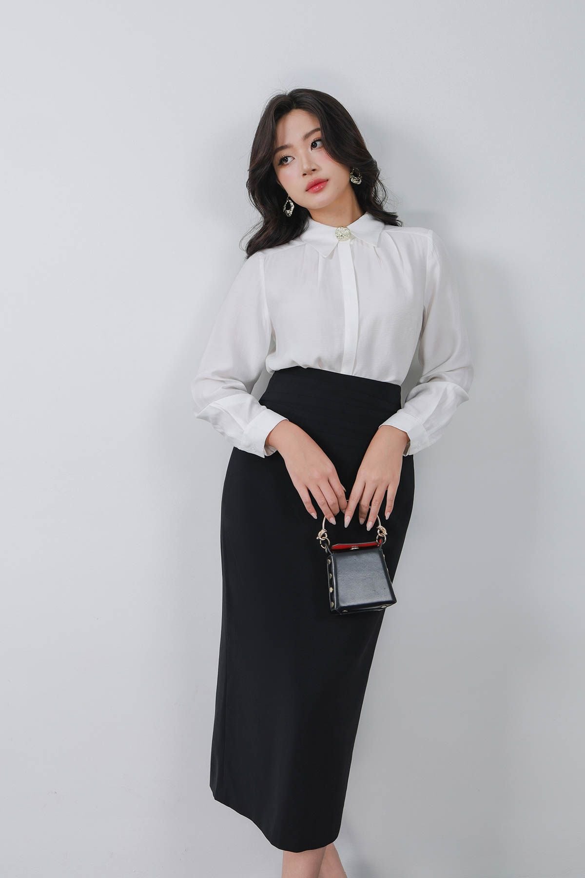 FJD51335 - Chân váy dài công sở vải tuytsi dáng suông cạp liền xếp nhún tạo kiểu khoá thân sau - PANTIO