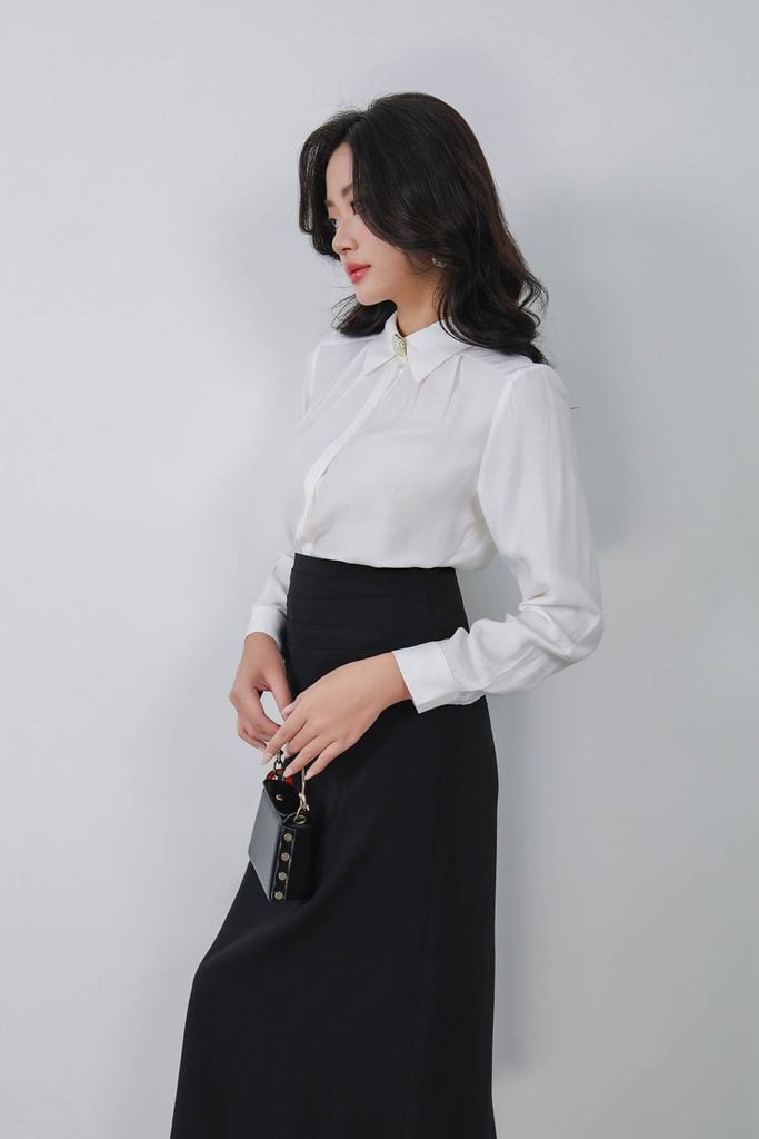 FJD51335 - Chân váy dài công sở vải tuytsi dáng suông cạp liền xếp nhún tạo kiểu khoá thân sau - PANTIO