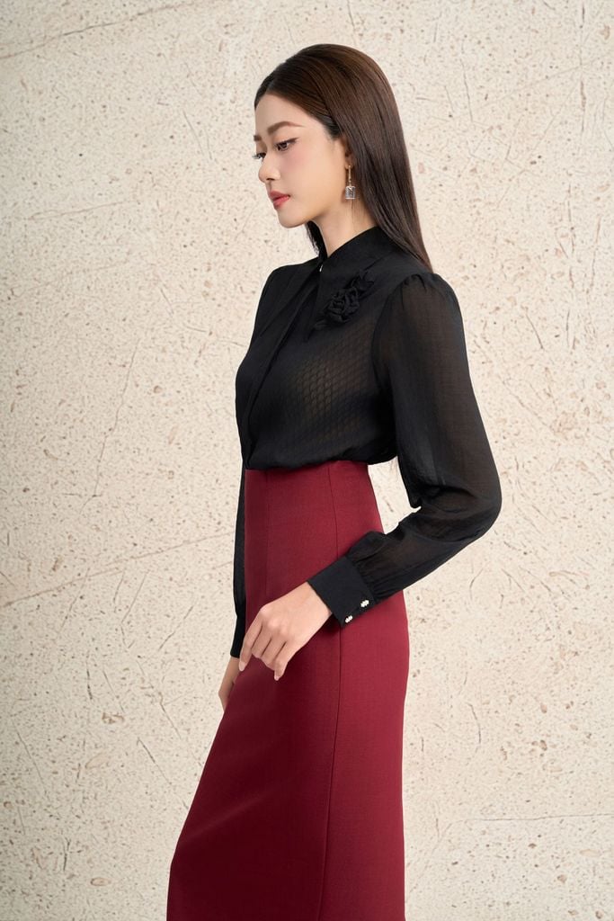 FJD51415 - Chân váy dài công sở vải thô đũi dáng bút chì cạp liền khóa thân sau - PANTIO