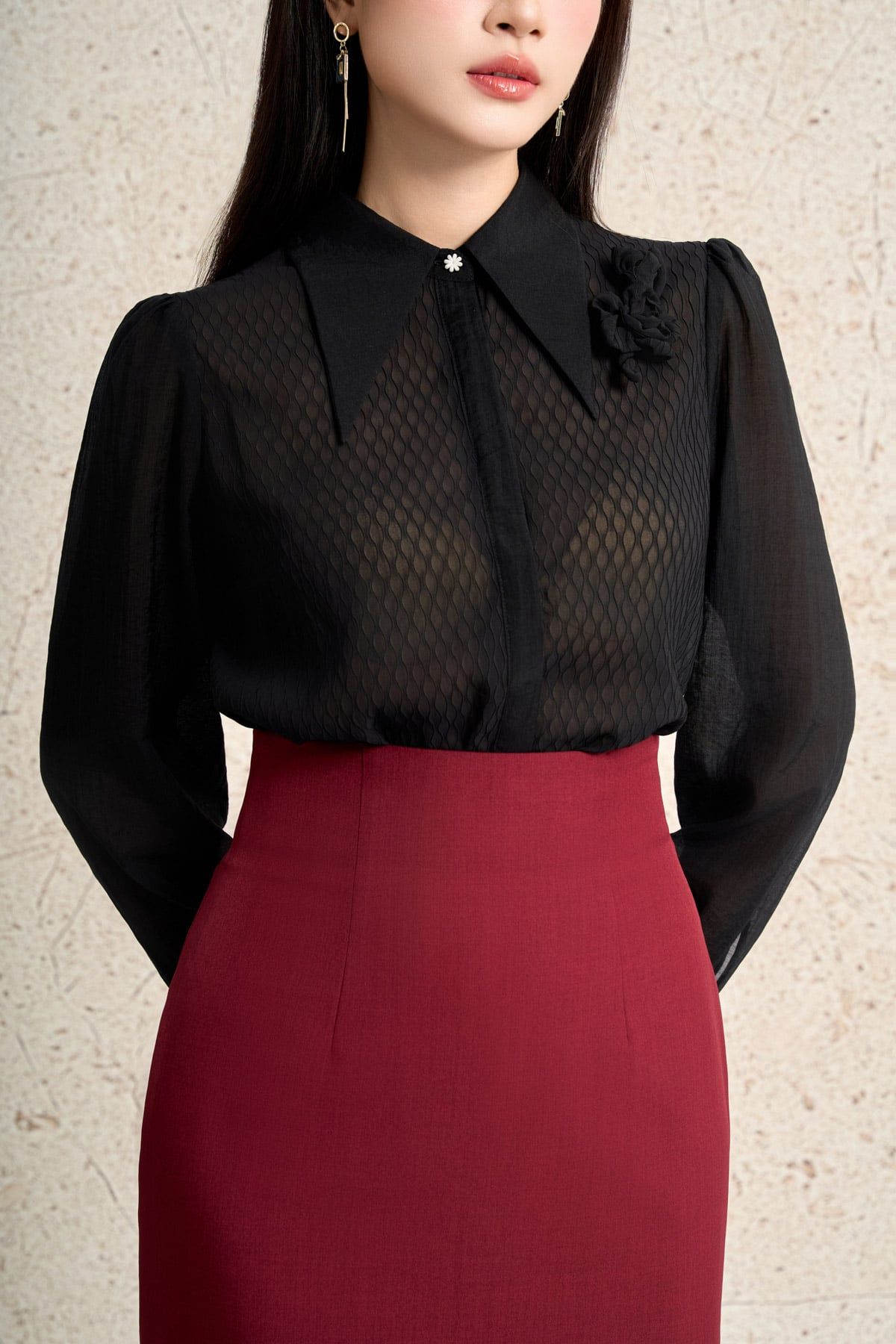 FJD51415 - Chân váy dài công sở vải thô đũi dáng bút chì cạp liền khóa thân sau - PANTIO