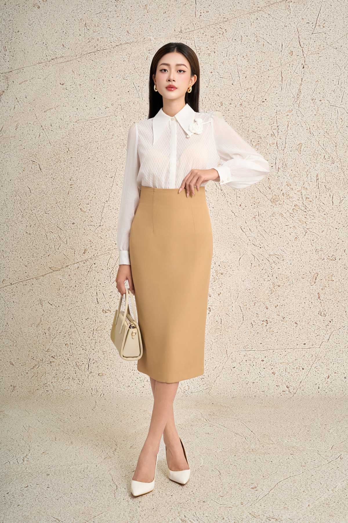 FJD51415 - Chân váy dài công sở vải thô đũi dáng bút chì cạp liền khóa thân sau - PANTIO