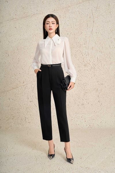 FQD51207 - Quần dài công sở vải thô dáng baggy thời trang ống quần phối ly byung tạo kiểu khóa thân trước - PANTIO