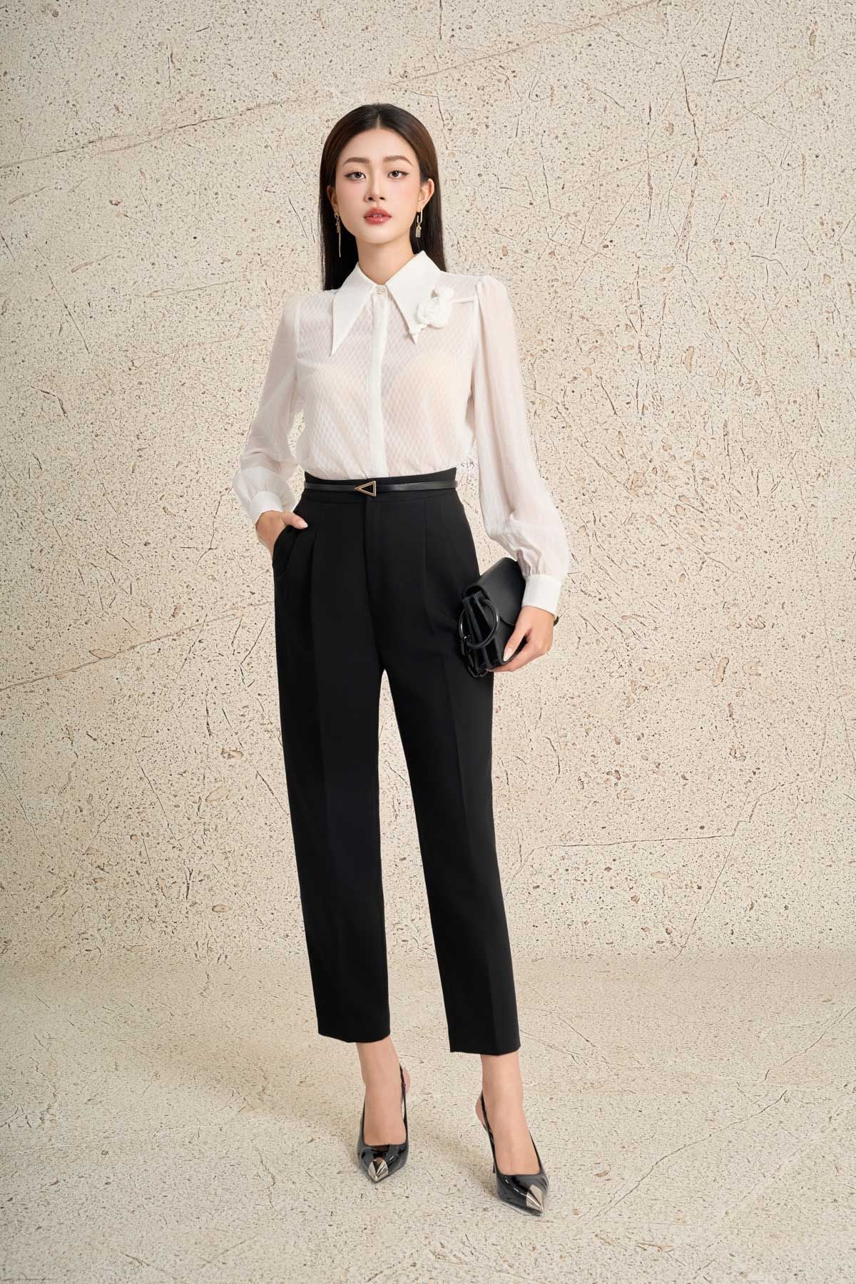 FQD51207 - Quần dài công sở vải thô dáng baggy thời trang ống quần phối ly byung tạo kiểu khóa thân trước - PANTIO