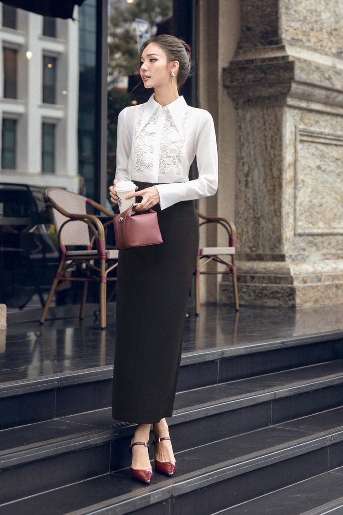 FJD51378 - Chân váy dài vải thô dáng suông cạp cao phối dây lưng co giãn tạo kiểu xẻ tà sau - PANTIO