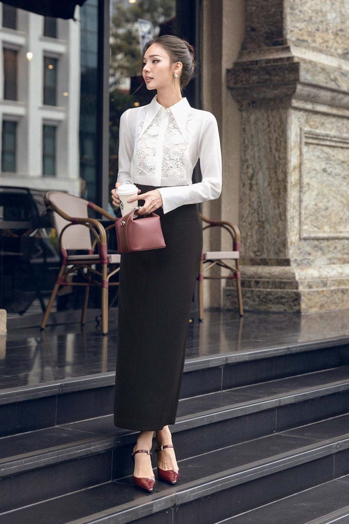 FJD51378 - Chân váy dài vải thô dáng suông cạp cao phối dây lưng co giãn tạo kiểu xẻ tà sau - PANTIO