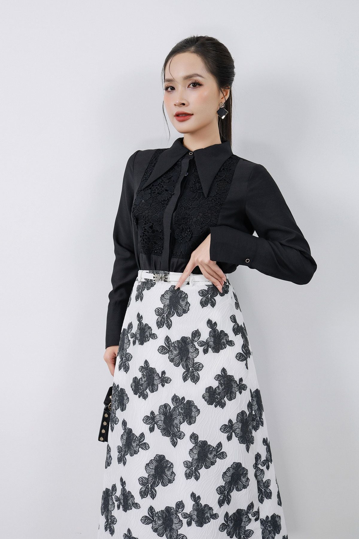 FJD31331 - Chân váy dài vải tafta hoa cao cấp dáng A xoè khóa thân sau - PANTIO