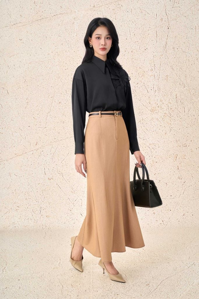 FJD51338 - Chân váy dài vải demin dáng ôm gấu váy xoè đuôi cá thời trang khoá thân sau - PANTIO