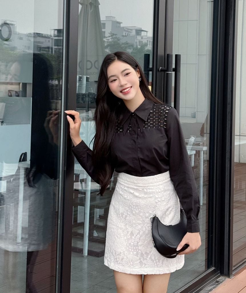 FAS53953 - tylekeo8888 công sở vải thô kate dáng suông cổ kiểu thời trang thân áo phối ren tạo kiểu cài khuy thân trước - tỷ lệ kèo 8899