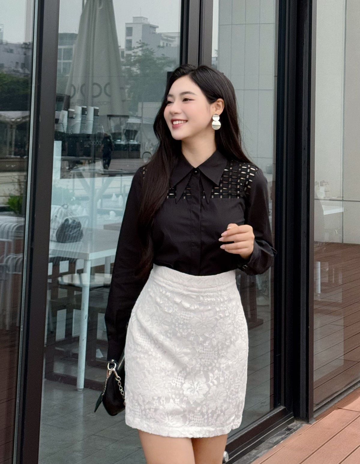 FAS53953 - tylekeo8888 công sở vải thô kate dáng suông cổ kiểu thời trang thân áo phối ren tạo kiểu cài khuy thân trước - tỷ lệ kèo 8899