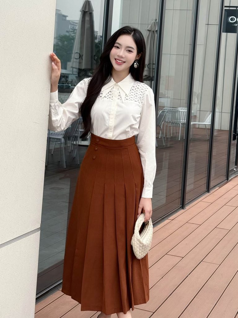 FAS53953 - tylekeo8888 công sở vải thô kate dáng suông cổ kiểu thời trang thân áo phối ren tạo kiểu cài khuy thân trước - tỷ lệ kèo 8899