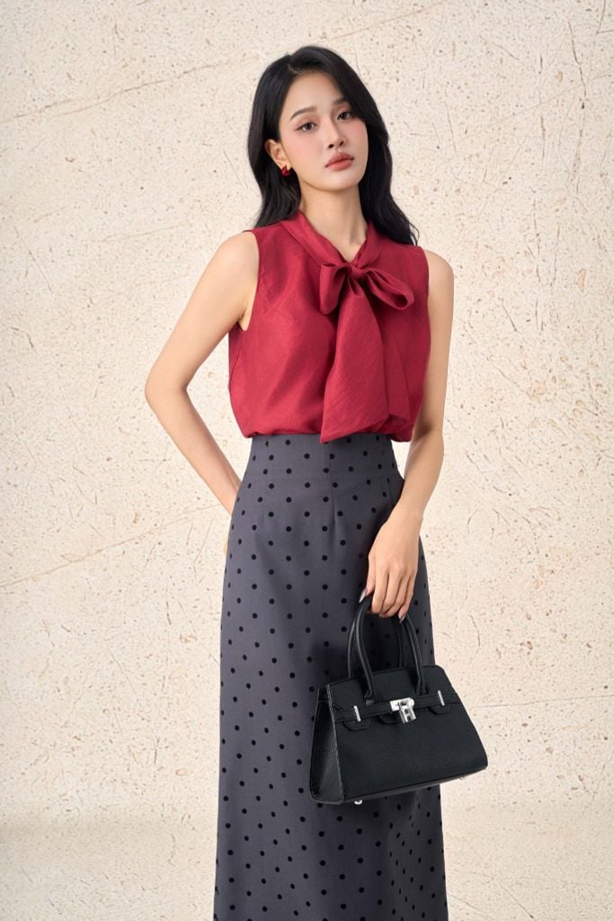 FJD91385 - Chân váy dài công sở vải thô hoạ tiết dáng suông cạp liền thời trang khoá thân sau - PANTIO