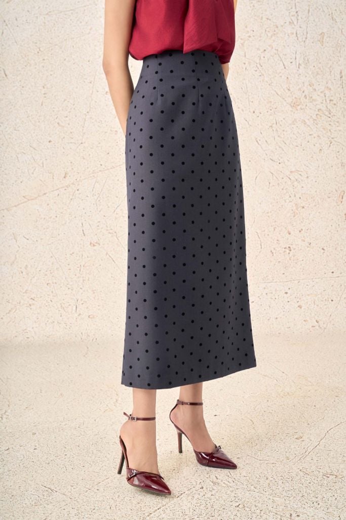 FJD91385 - Chân váy dài công sở vải thô hoạ tiết dáng suông cạp liền thời trang khoá thân sau - PANTIO