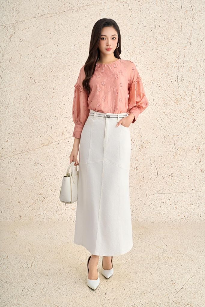 FJB038 - Chân váy jean cao cấp vải denim dáng A thân váy phối đường viền thời trang khoá thân trước - PANTIO