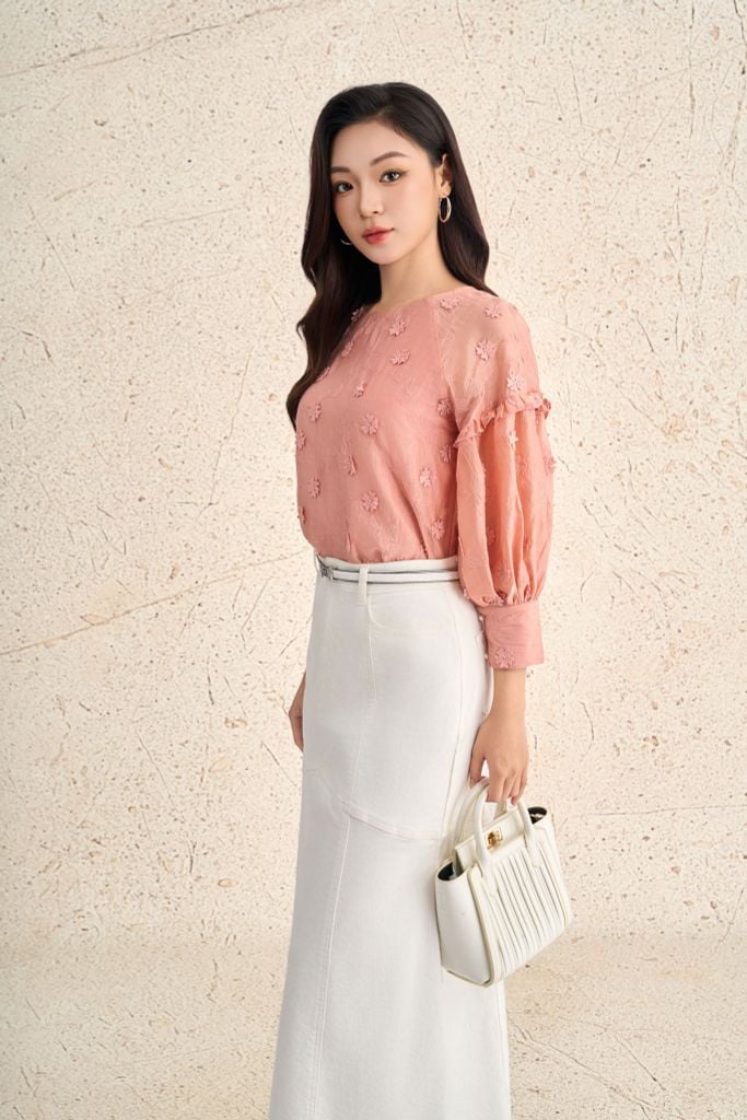 FJB038 - Chân váy jean cao cấp vải denim dáng A thân váy phối đường viền thời trang khoá thân trước - PANTIO