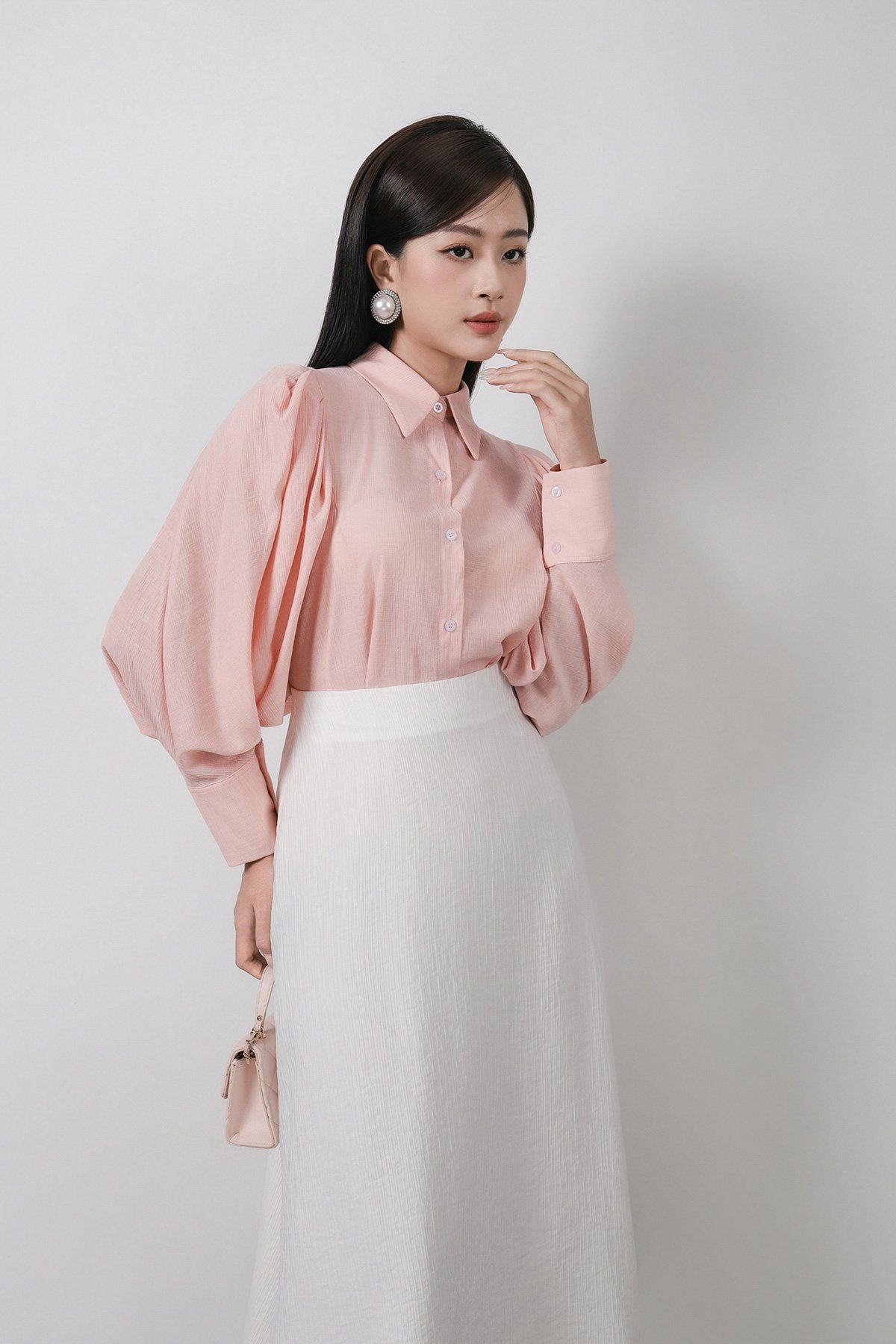 FJD71372 - Chân váy dài công sở vải tơ nhăn dáng A cạp liền thời trang khoá thân sau - PANTIO