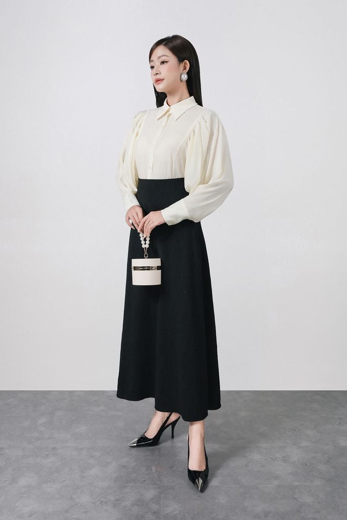 FJD71372 - Chân váy dài công sở vải tơ nhăn dáng A cạp liền thời trang khoá thân sau - PANTIO