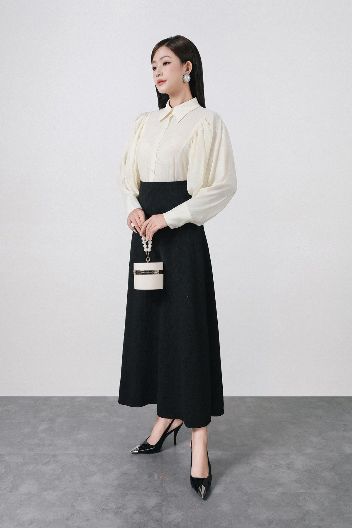 FJD71372 - Chân váy dài công sở vải tơ nhăn dáng A cạp liền thời trang khoá thân sau - PANTIO