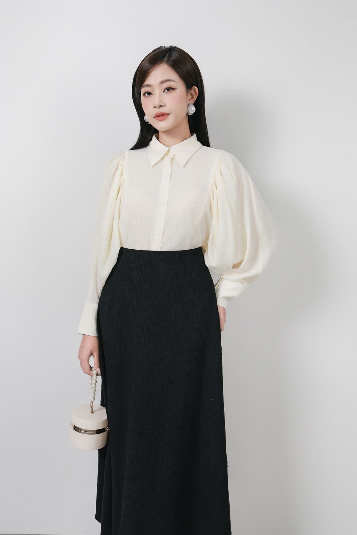 FJD71372 - Chân váy dài công sở vải tơ nhăn dáng A cạp liền thời trang khoá thân sau - PANTIO