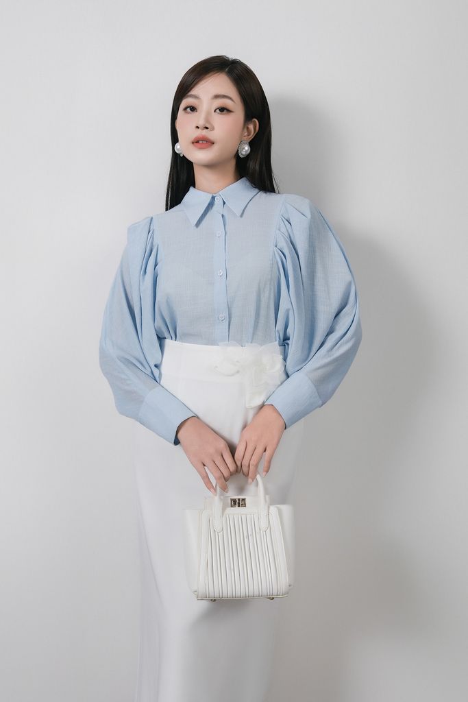 FJD51273 - Chân váy dài vải tuytsi dáng suông cạp cao hông đính hoa 3D thời trang khoá thân sau - PANTIO