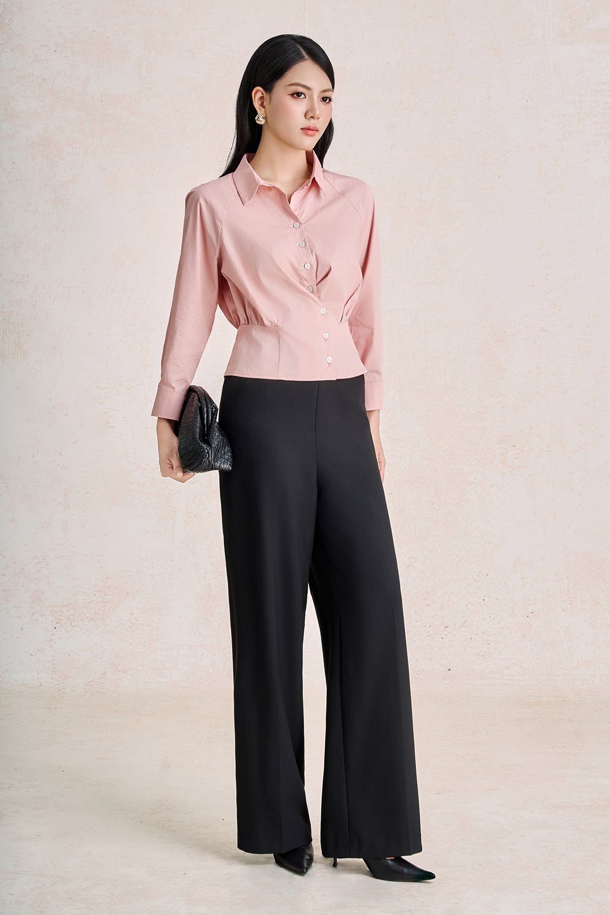 BQD93842 - Quần dài công sở vải thô đũi dáng suông ống rộng cạp liền thời trang khoá thân sau - PANTIO