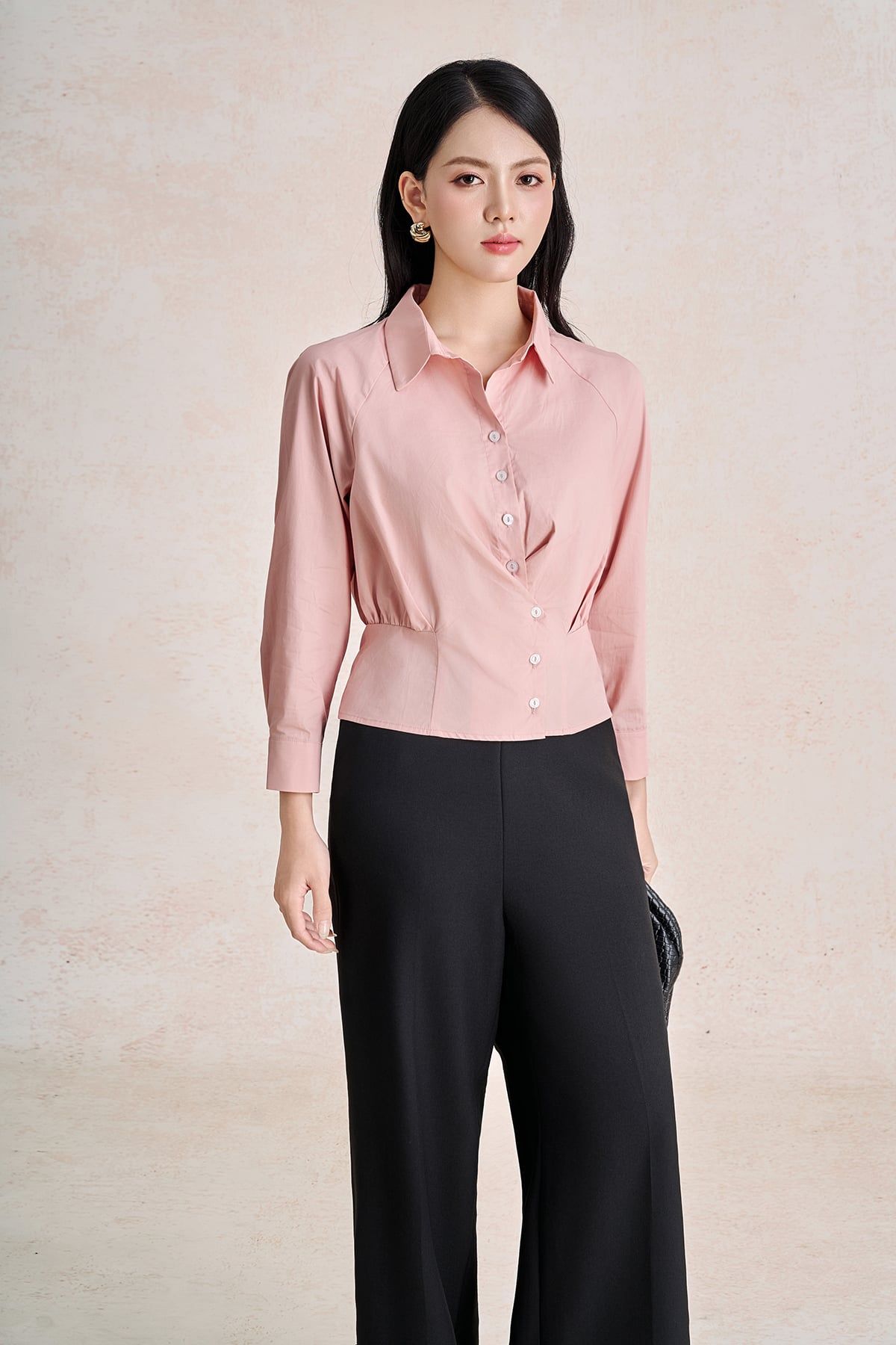 BQD93842 - Quần dài công sở vải thô đũi dáng suông ống rộng cạp liền thời trang khoá thân sau - PANTIO