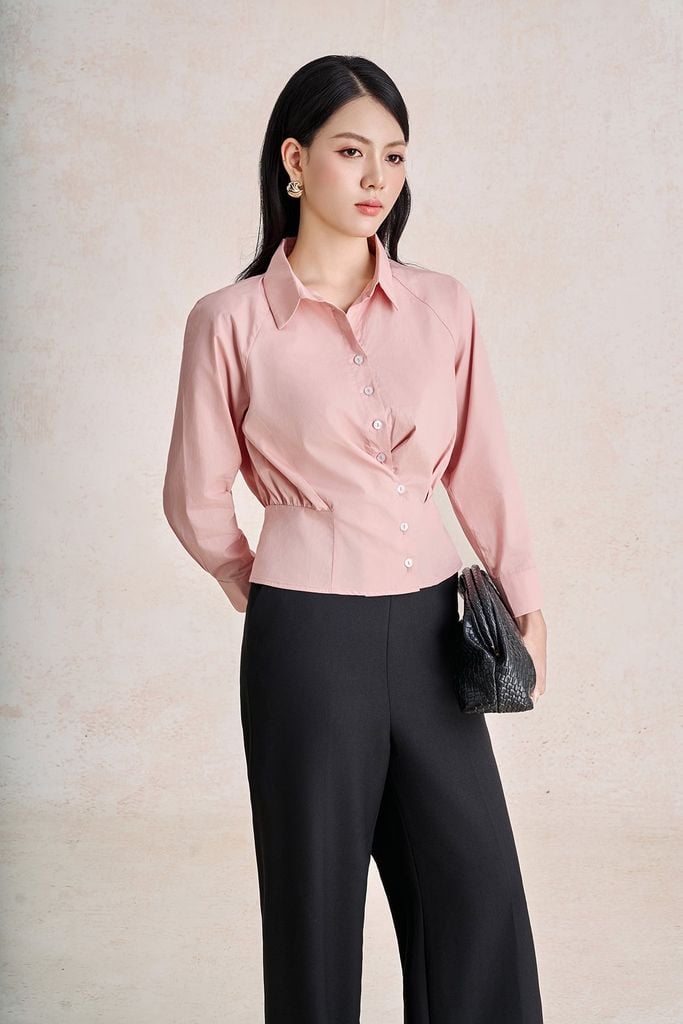 BQD93842 - Quần dài công sở vải thô đũi dáng suông ống rộng cạp liền thời trang khoá thân sau - PANTIO
