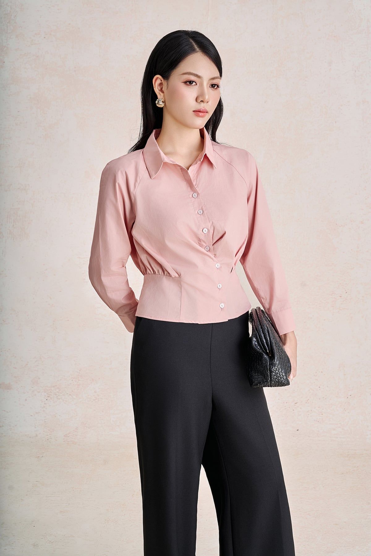 BQD93842 - Quần dài công sở vải thô đũi dáng suông ống rộng cạp liền thời trang khoá thân sau - PANTIO