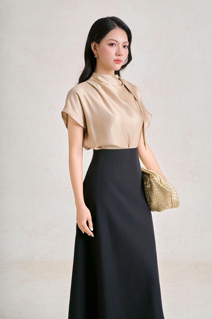 FJD11413 - Chân váy dài công sở vải tuytsi dáng chữ A cạp cao thân váy thêu hoạ tiết thời trang khoá thân sau - PANTIO
