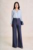 FQD51279 - Quần dài công sở vải denim dáng suông ống rộng cạp cao có túi tạo kiểu - PANTIO