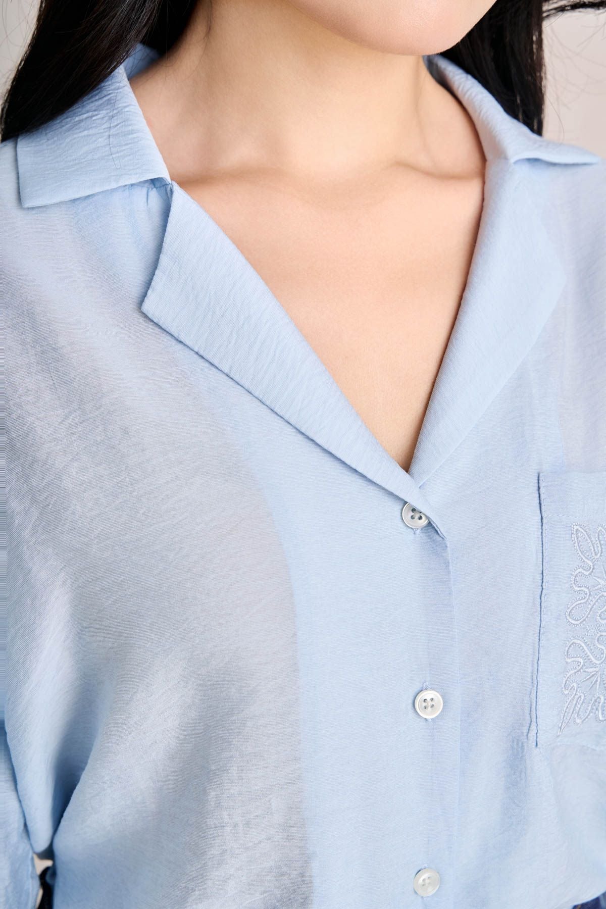 FQD51279 - Quần dài công sở vải denim dáng suông ống rộng cạp cao có túi tạo kiểu - PANTIO
