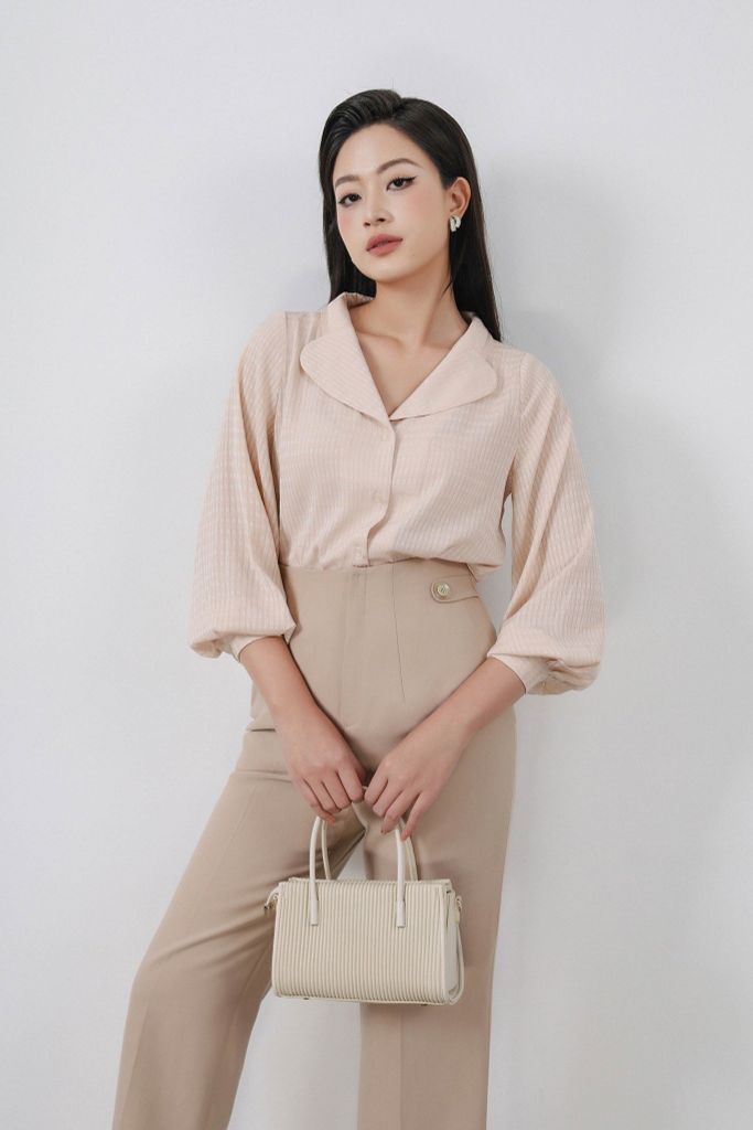 FQD51064 - Quần công sở vải thô dáng baggy cạp liền phối đai đính khuy trang trí khóa thân sau - PANTIO