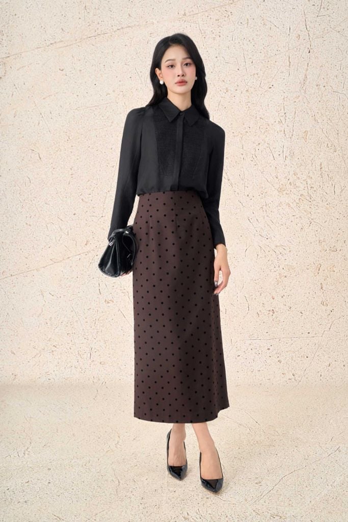 FJD91385 - Chân váy dài công sở vải thô hoạ tiết dáng suông cạp liền thời trang khoá thân sau - PANTIO