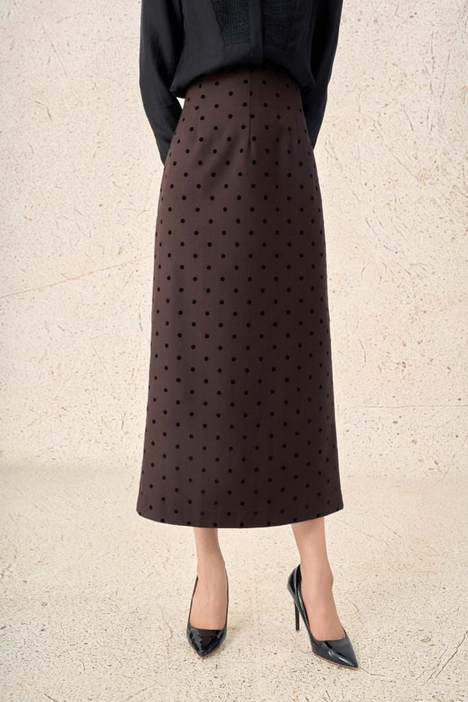 FJD91385 - Chân váy dài công sở vải thô hoạ tiết dáng suông cạp liền thời trang khoá thân sau - PANTIO