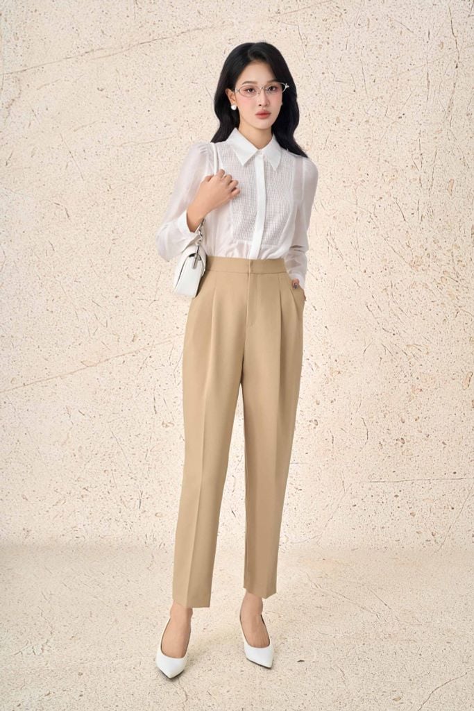 FQD51207 - Quần dài công sở vải thô dáng baggy thời trang ống quần phối ly byung tạo kiểu khóa thân trước - PANTIO