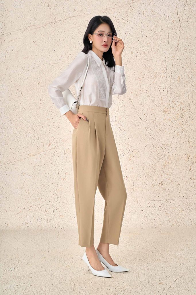 FQD51207 - Quần dài công sở vải thô dáng baggy thời trang ống quần phối ly byung tạo kiểu khóa thân trước - PANTIO