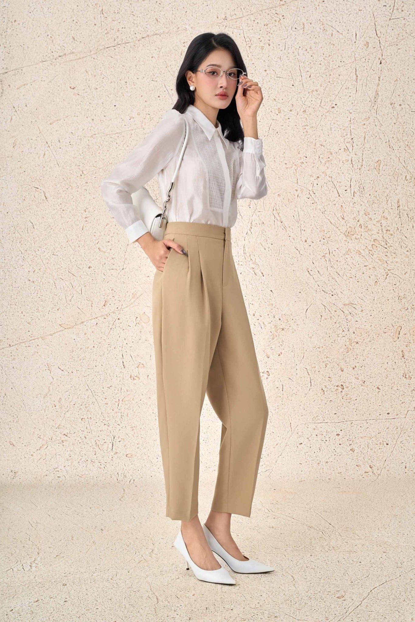 FQD51207 - Quần dài công sở vải thô dáng baggy thời trang ống quần phối ly byung tạo kiểu khóa thân trước - PANTIO