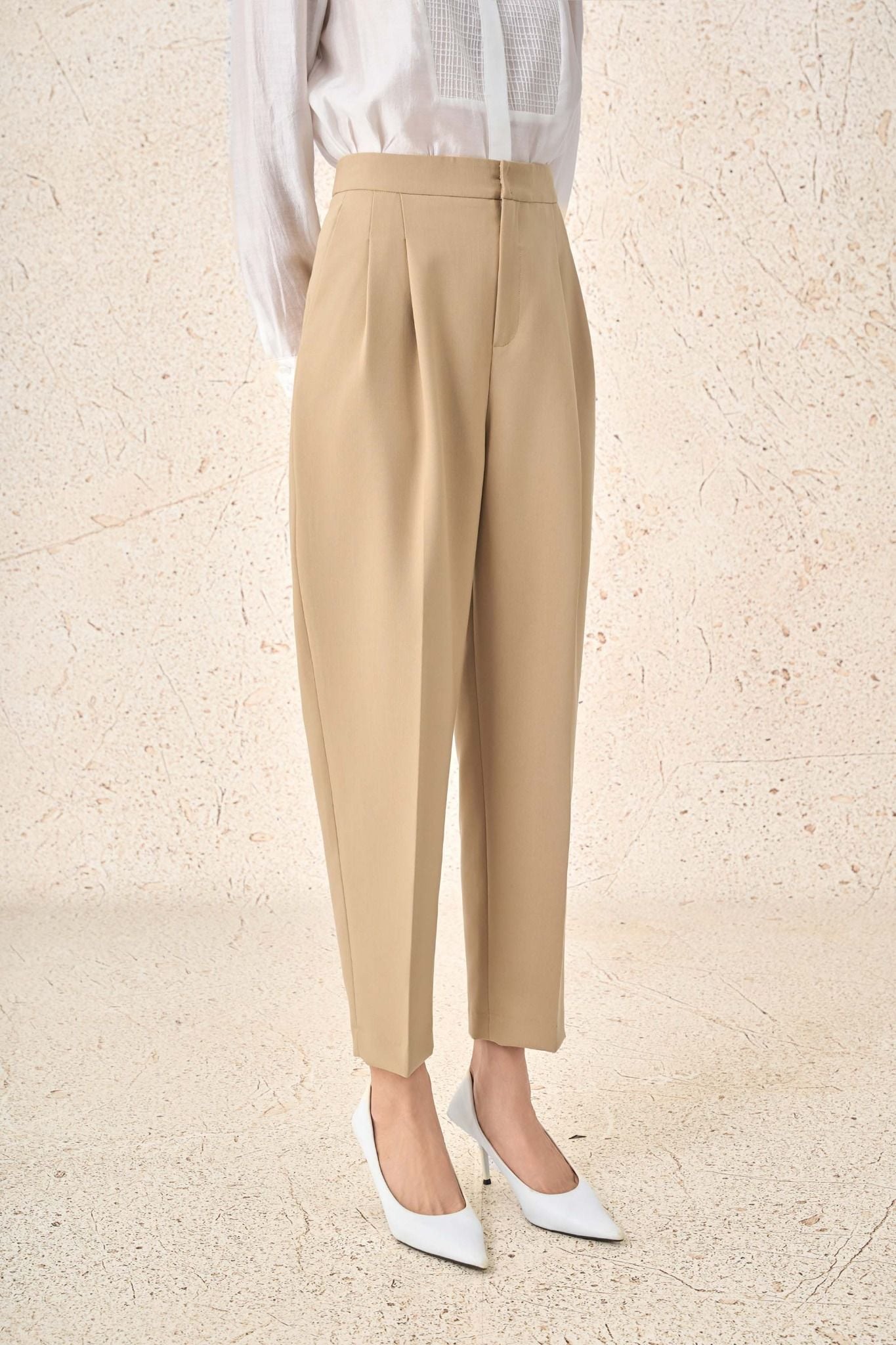FQD51207 - Quần dài công sở vải thô dáng baggy thời trang ống quần phối ly byung tạo kiểu khóa thân trước - PANTIO