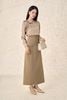 FJD51342 - Chân váy dài công sở vải thô dáng chữ A hông xếp nhún phối khuy kim loại tạo kiểu khoá thân sau - PANTIO