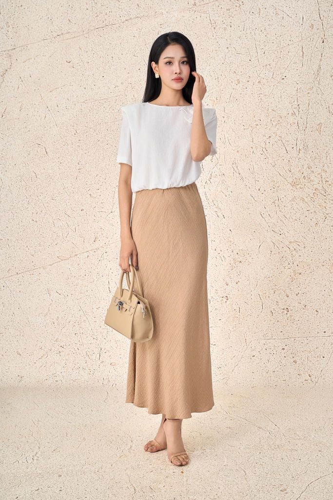 BJD13427 - Chân váy dài công sở vải tơ nhăn dáng suông cạp liền thời trang - PANTIO