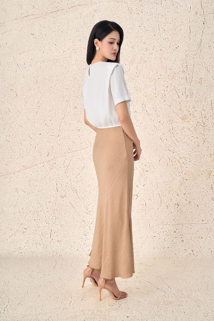 BJD13427 - Chân váy dài công sở vải tơ nhăn dáng suông cạp liền thời trang - PANTIO