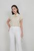 FAS74074 - Áo sơ mi công sở vải tơ dáng croptop cổ đức vai chờm gấu áo bo chun kèm hoa cài tạo kiểu cài khuy thân trước - PANTIO