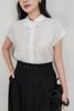 FAS74074 - Áo sơ mi công sở vải tơ dáng croptop cổ đức vai chờm gấu áo bo chun kèm hoa cài tạo kiểu cài khuy thân trước - PANTIO