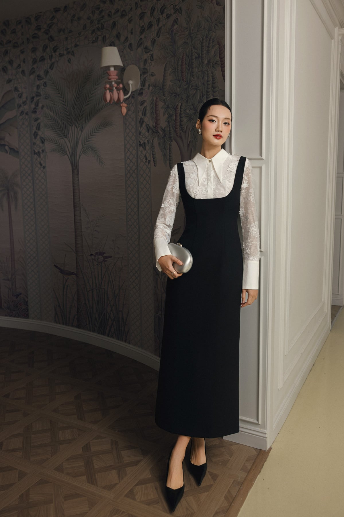 FDC75412 - Đầm công sở vải thô dày dáng ôm hai dây thời trang cổ vuông xẻ sâu thời trang khoá thân sau - PANTIO