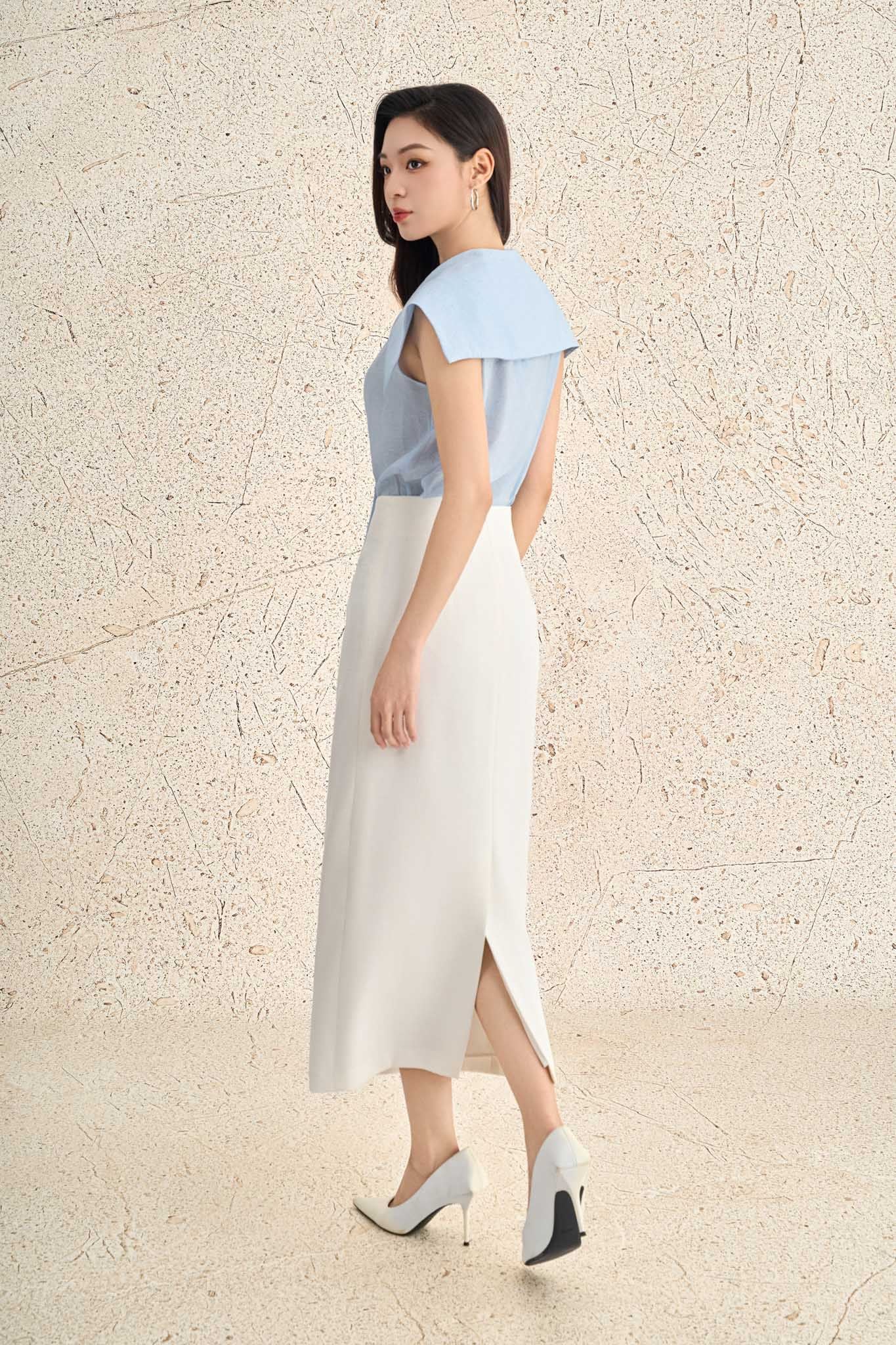 FAS74081 - Áo sơ mi công sở vải thô mỏng cổ V phối vạt cách điệu tay chờm thời trang - PANTIO