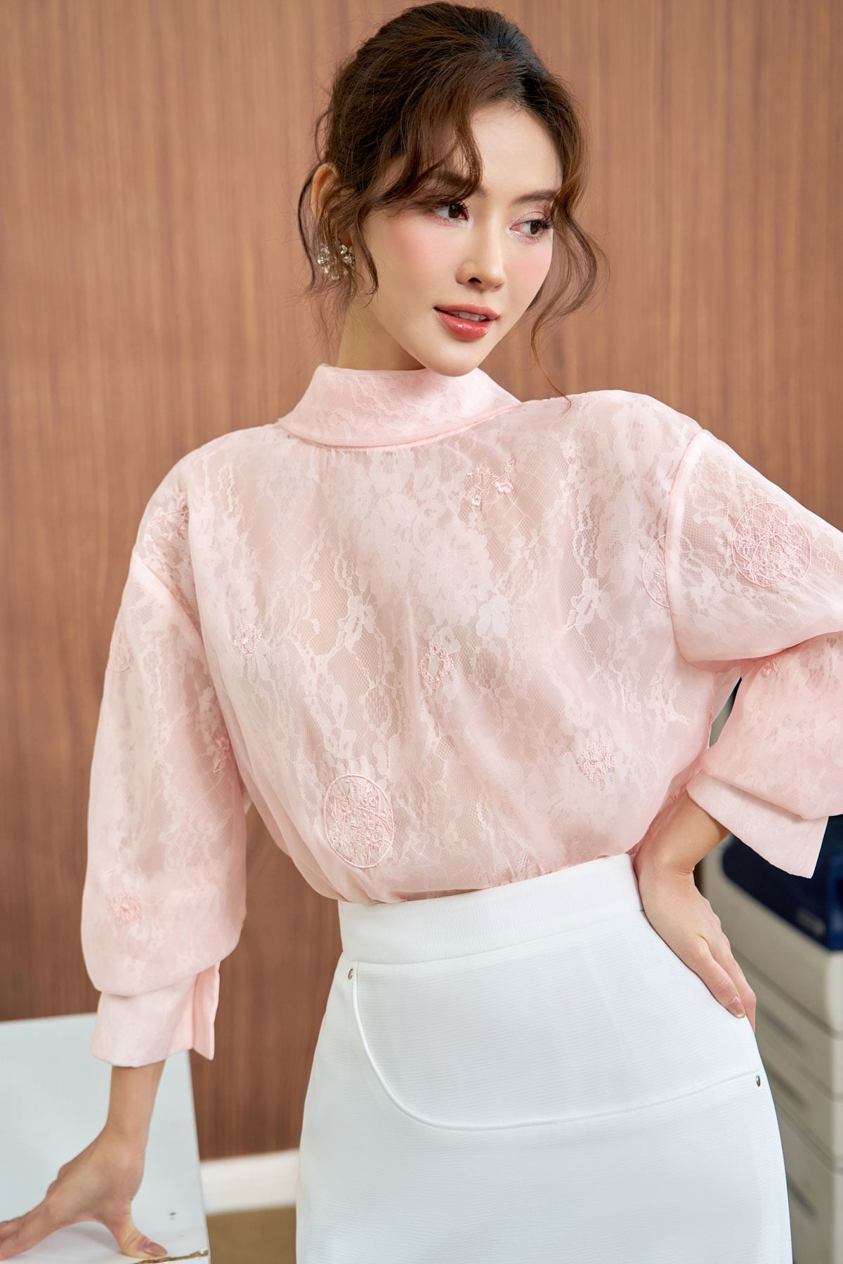 BJD73575 - Chân váy dài vải phi cát dáng suông cạp cao xẻ tà sau - PANTIO