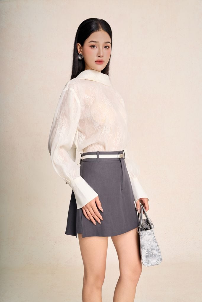 FQN9397 - Quần short giả váy dạo phố vải tuytsi dáng chữ A cạp cao khóa thân trước - PANTIO