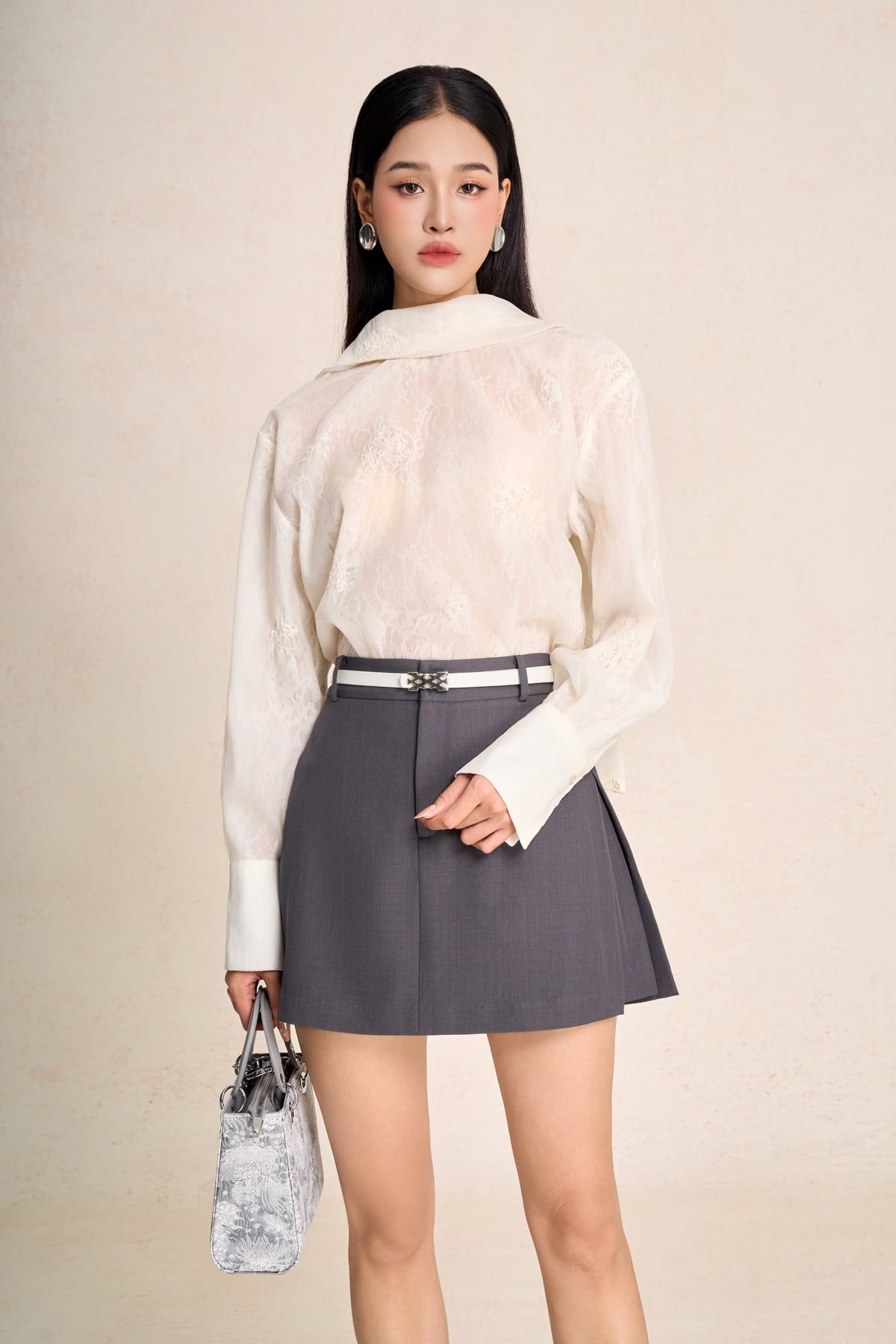 FQN9397 - Quần short giả váy dạo phố vải tuytsi dáng chữ A cạp cao khóa thân trước - PANTIO