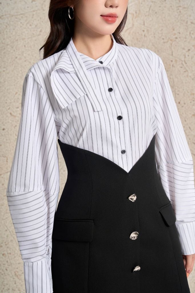 BJN53529 - Chân váy ngắn công sở vải thô dày dáng chữ A cạp cao cut tạo kiểu thân váy đính khuy đá thời trang - PANTIO