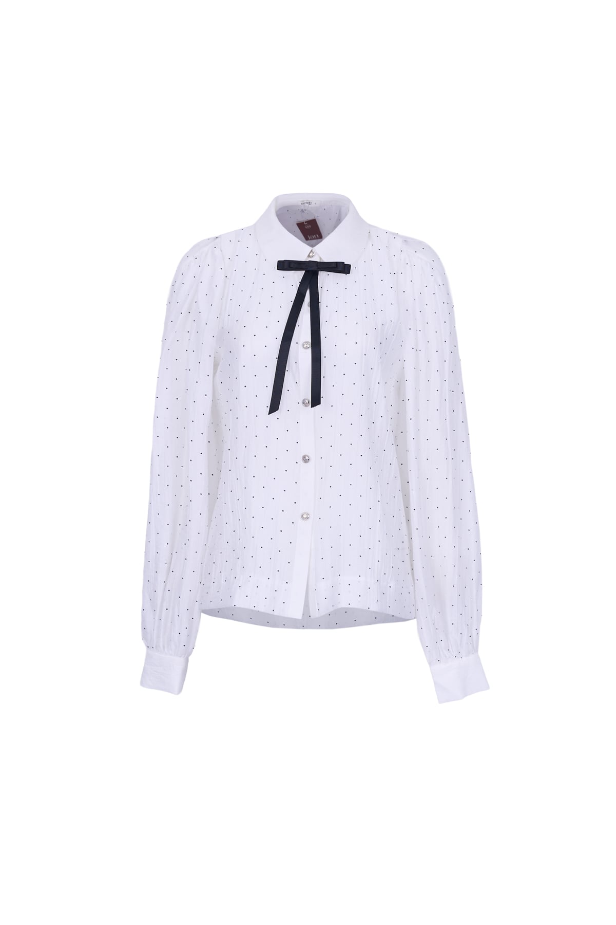 FAS74098 - Áo sơ mi công sở vải tơ dáng suông cổ bẻ đính nơ tạo kiểu tay dài phối măng sec - JAN.