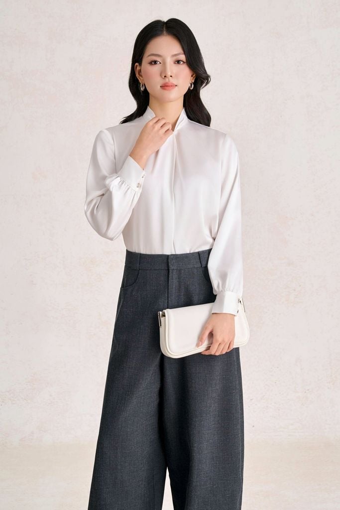 FQD51255 - Quần dài vải thô dáng suông ống rộng cạp cao thời trang khoá thân trước - PANTIO